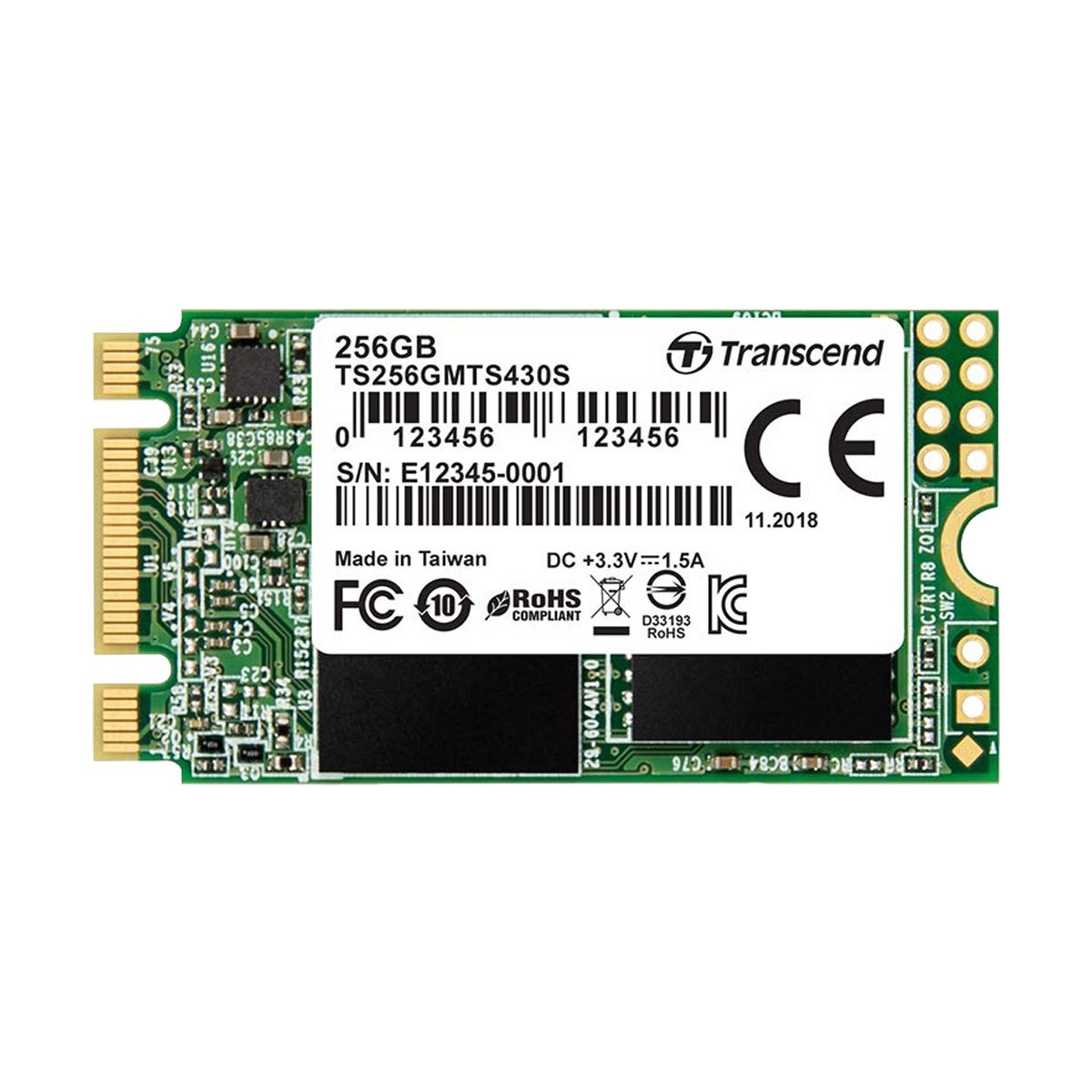 Transcend 256GB SATA III 6GB MTS430S 42 mm M.2 SSD view 3